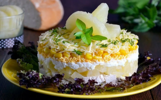 Салат с ананасами с курицей классический рецепт с фото пошагово