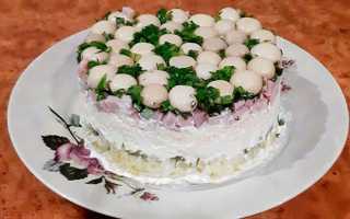 Салат поляна с грибами и ветчиной и сыром фото рецепт пошаговый