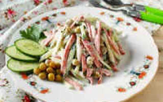 Рецепт салата с копченой колбасой и свежим огурцом